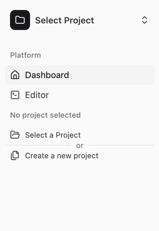 Left sidebar project create or switch