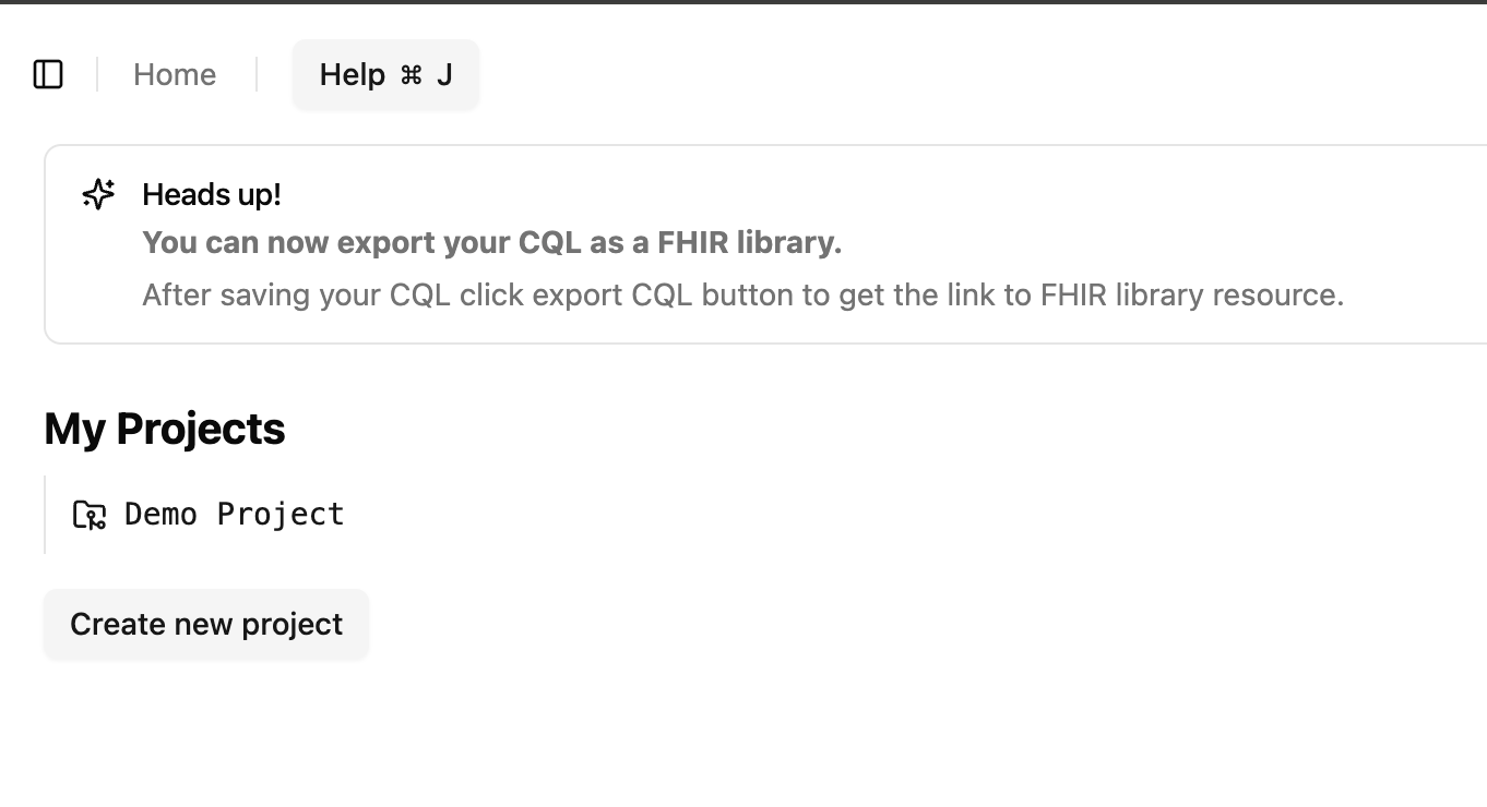 Create project button in dashboard