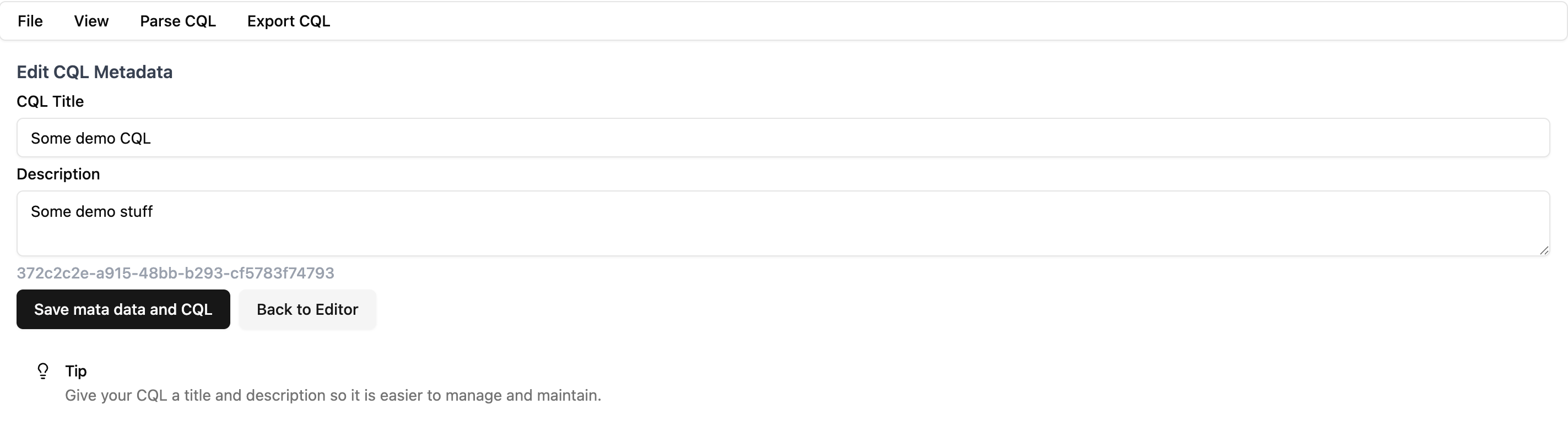 Metadata page